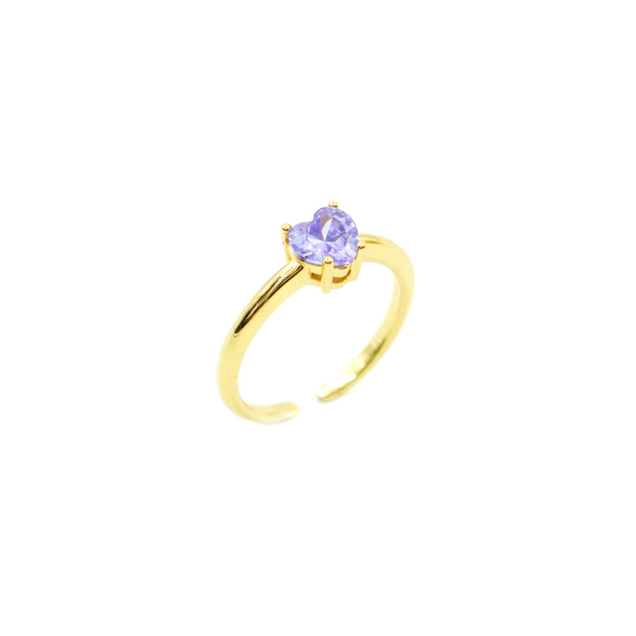 Anello solitario con zircone cuore lilla