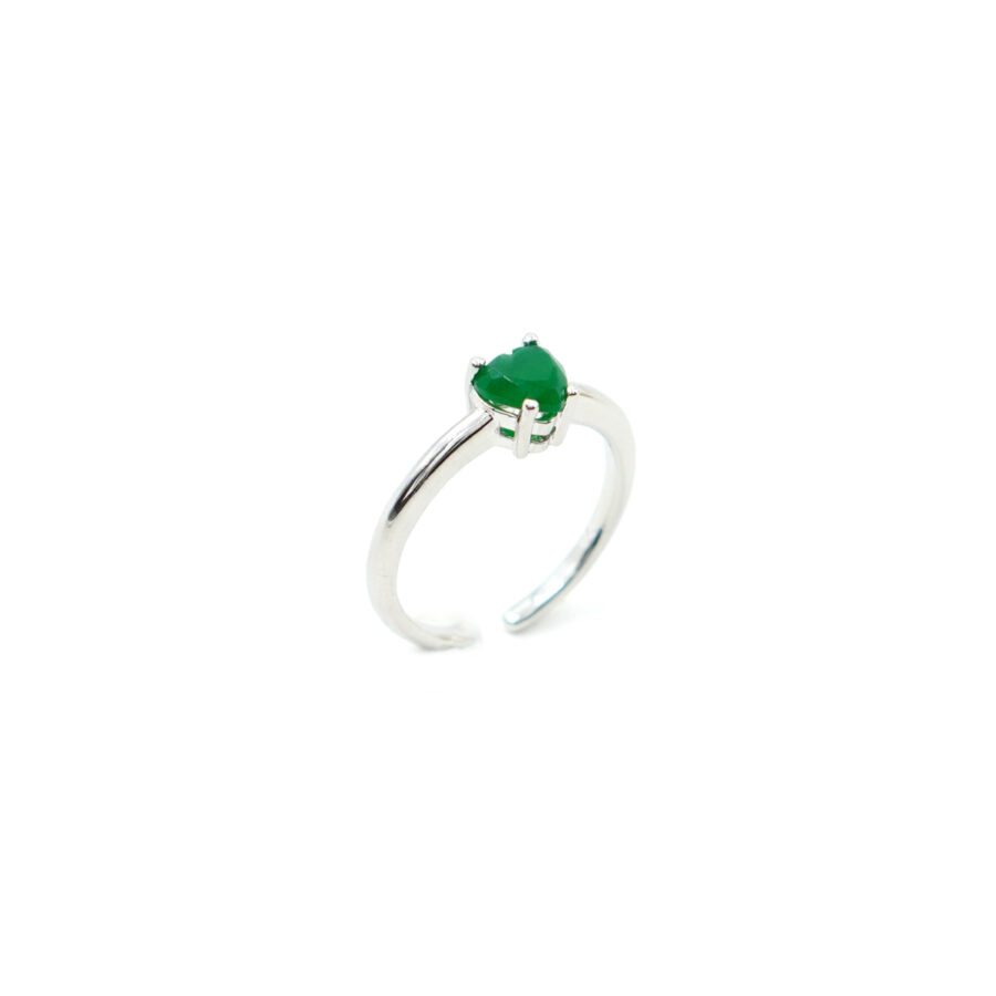 Anello solitario con zircone cuore verde