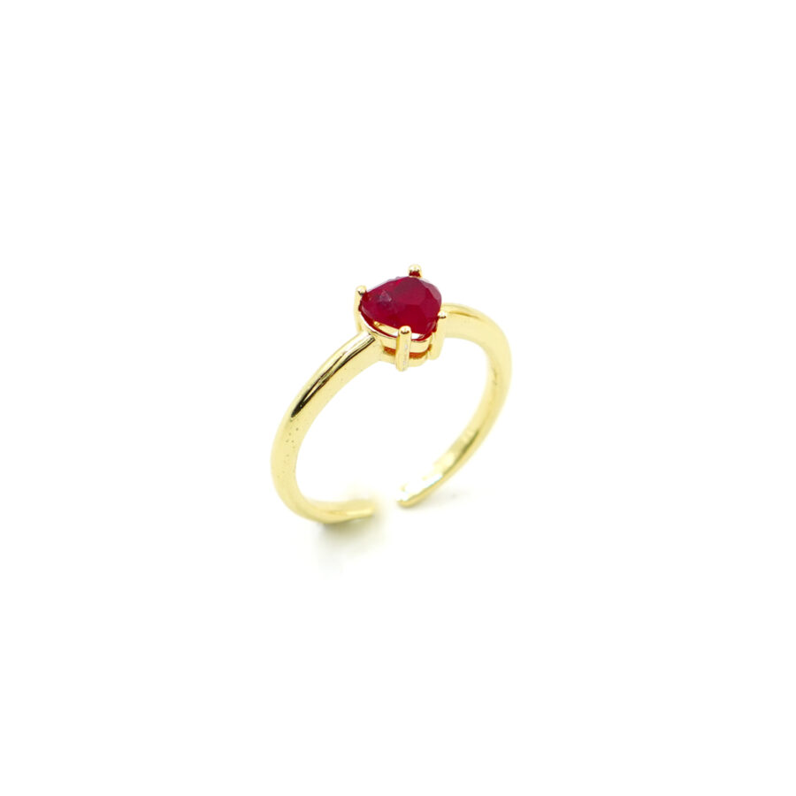 Anello solitario con zircone cuore rosso