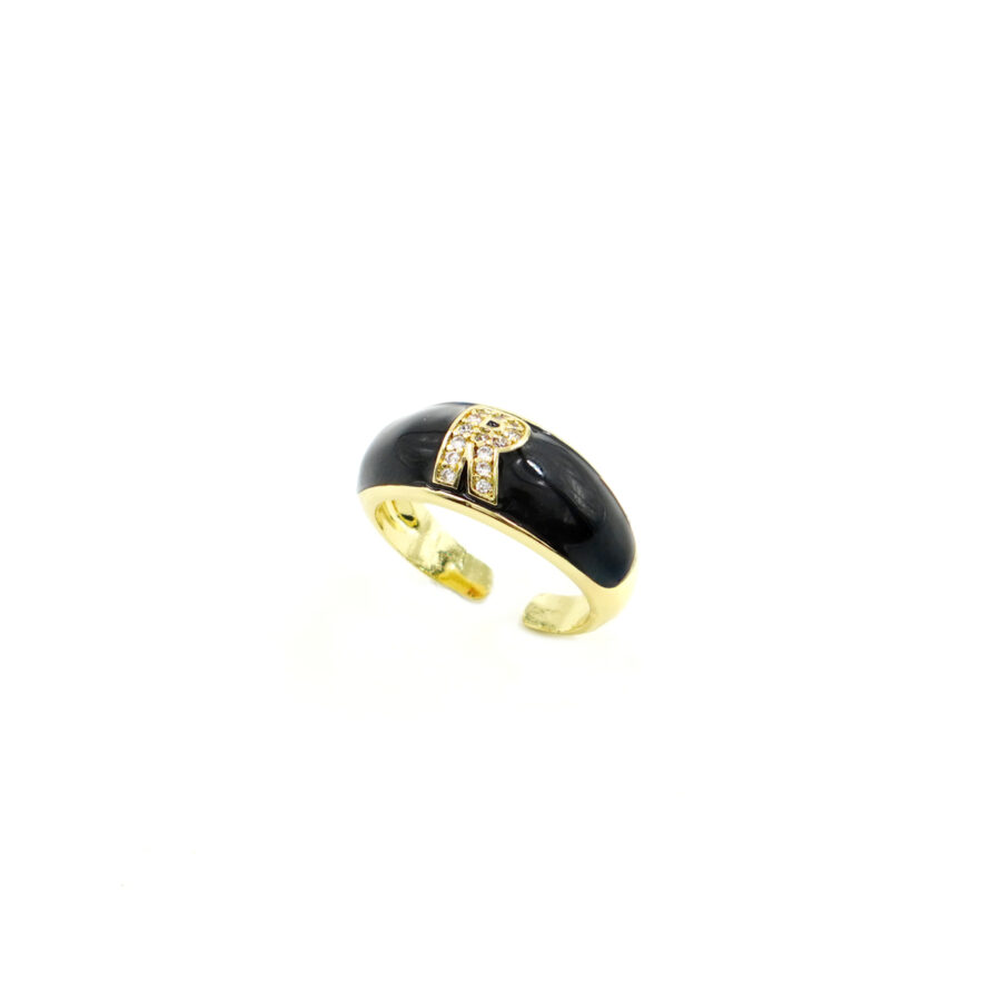 Anello Rebecca con zirconi e smalto nero