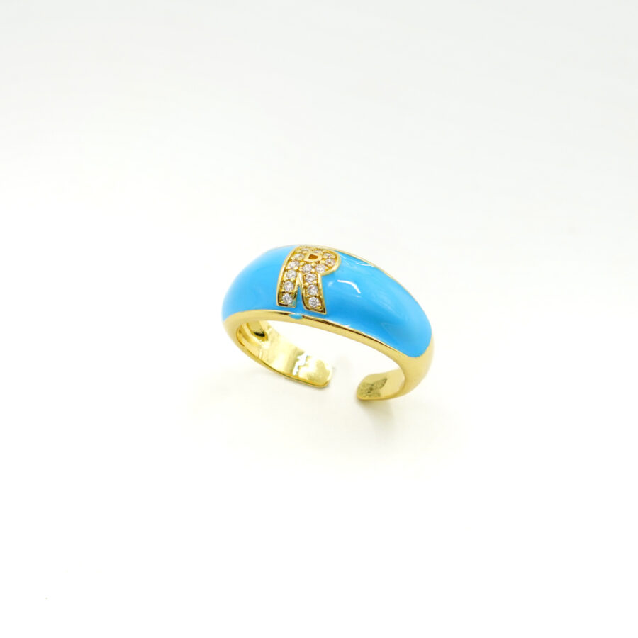 Anello Rebecca con zirconi e smalto azzurro