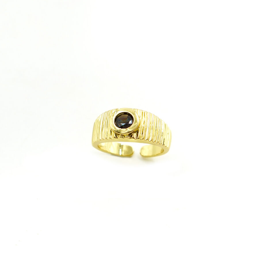 Anello fascia con zircone centrale nero