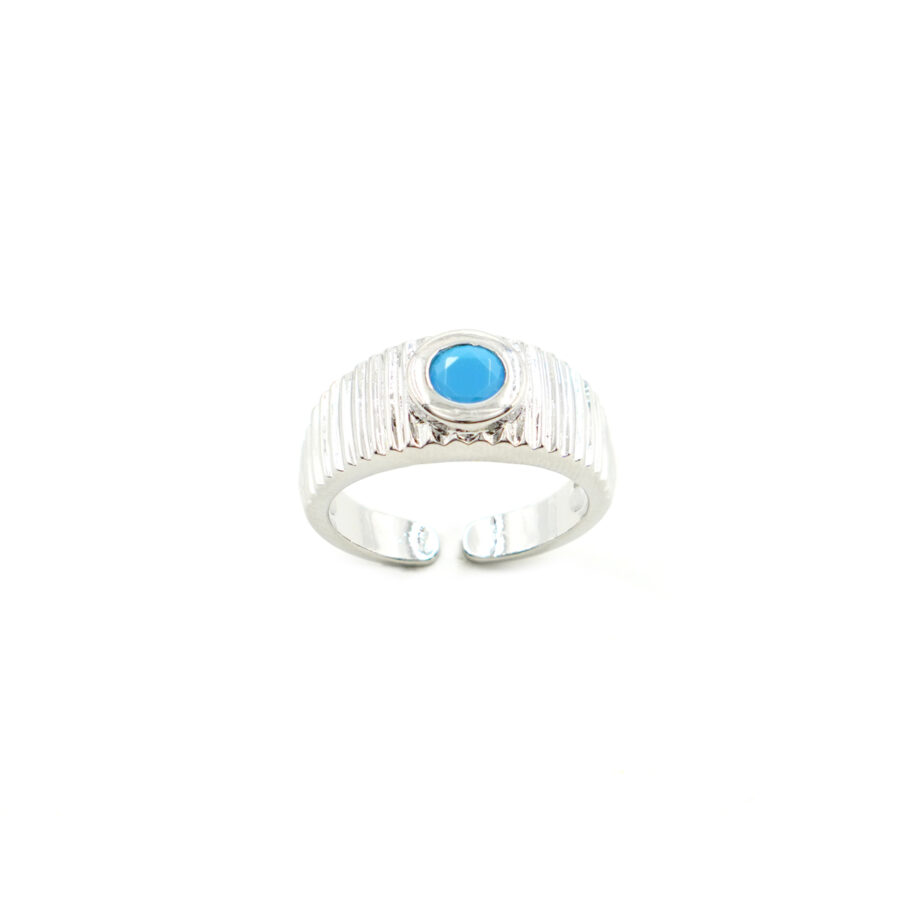Anello fascia con zircone centrale turchese