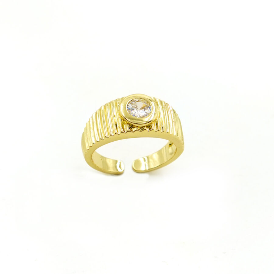 Anello fascia con zircone centrale bianco