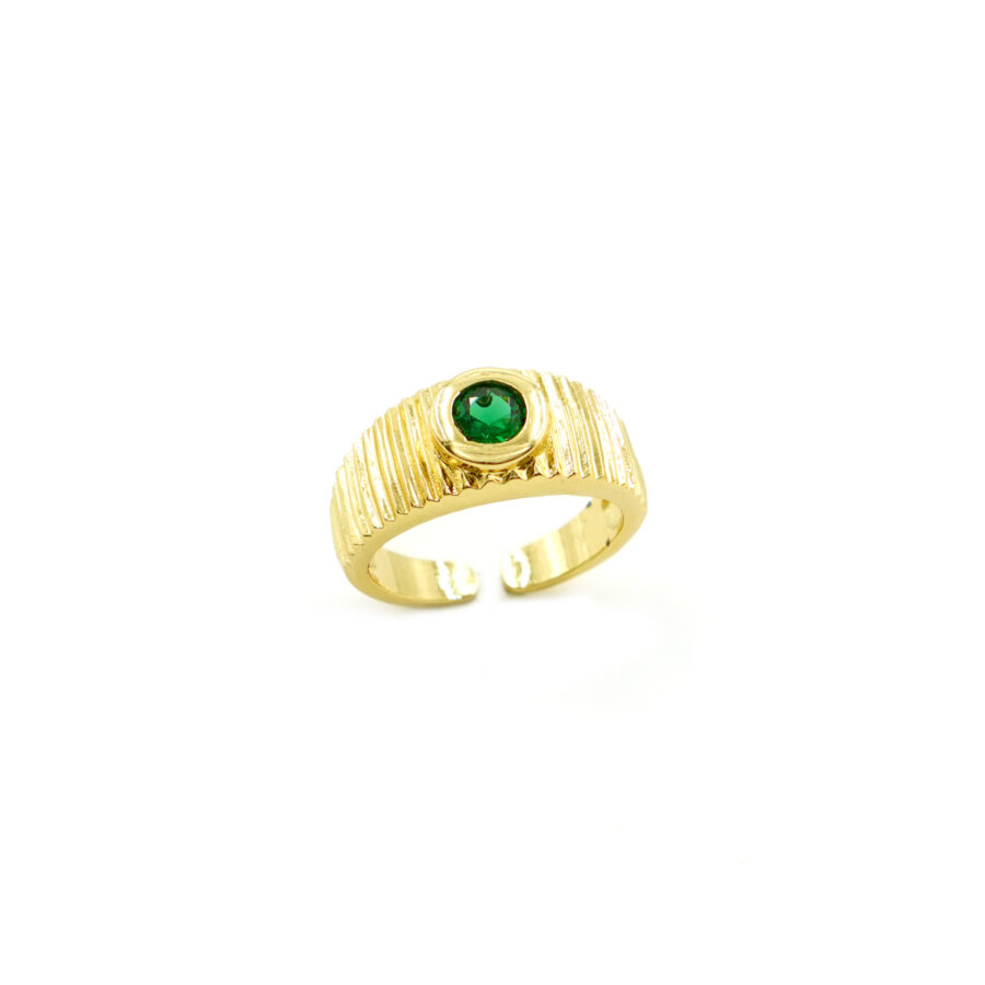 Anello fascia con zircone centrale verde