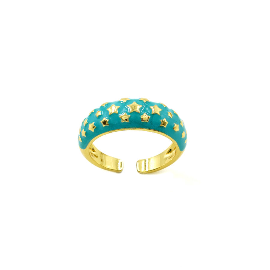 Anello fascia con stelline incise e smalto verde