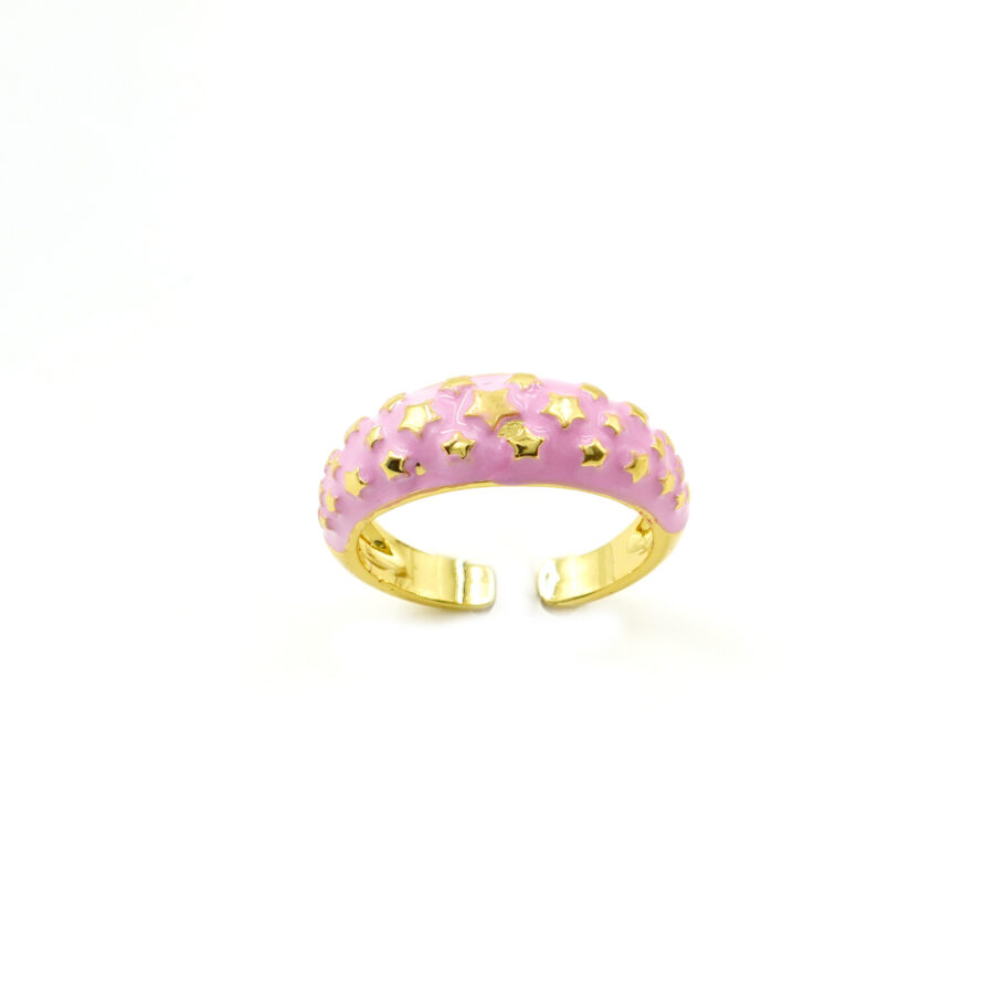 Anello fascia con stelline incise e smalto rosa