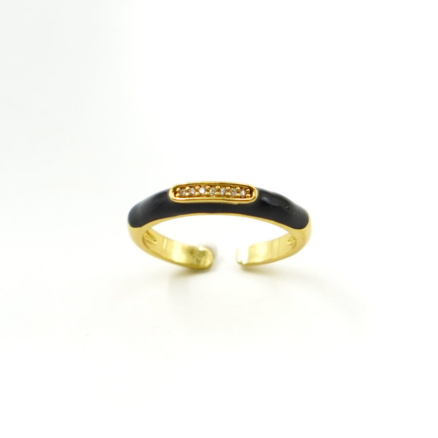 Anello fascia con zirconi e smalto nero