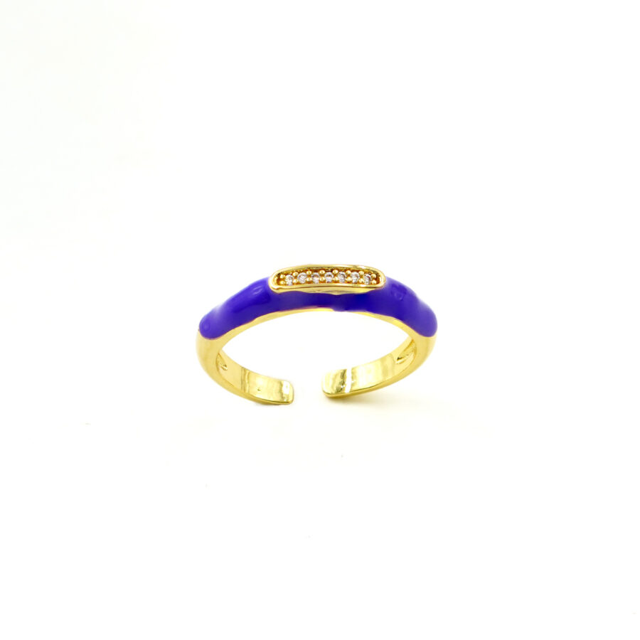 Anello fascia con zirconi e smalto viola