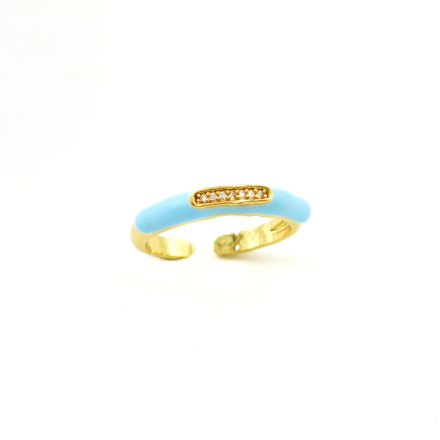 Anello fascia con zirconi e smalto azzurro