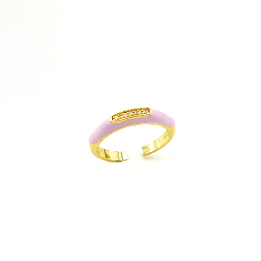Anello fascia con zirconi e smalto rosa