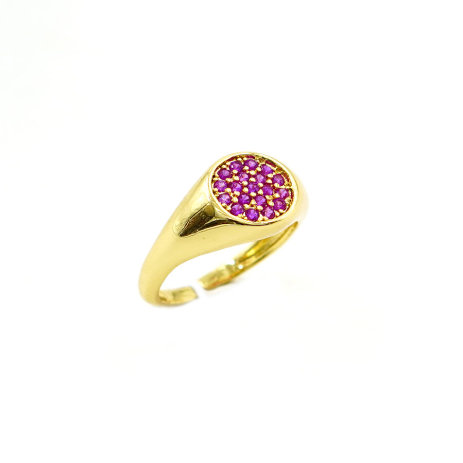 Anello chevalier pave' di zirconi rossi