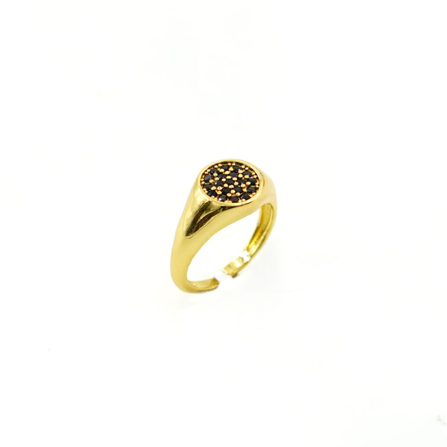 Anello chevalier pave' di zirconi neri