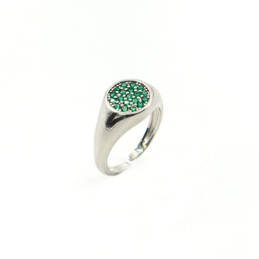 Anello chevalier pave' di zirconi verdi