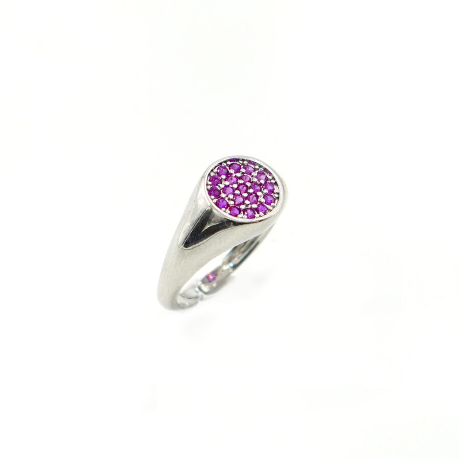 Anello chevalier pave' di zirconi rossi