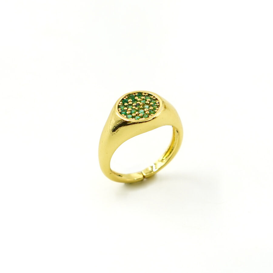 Anello chevalier pave' di zirconi verdi