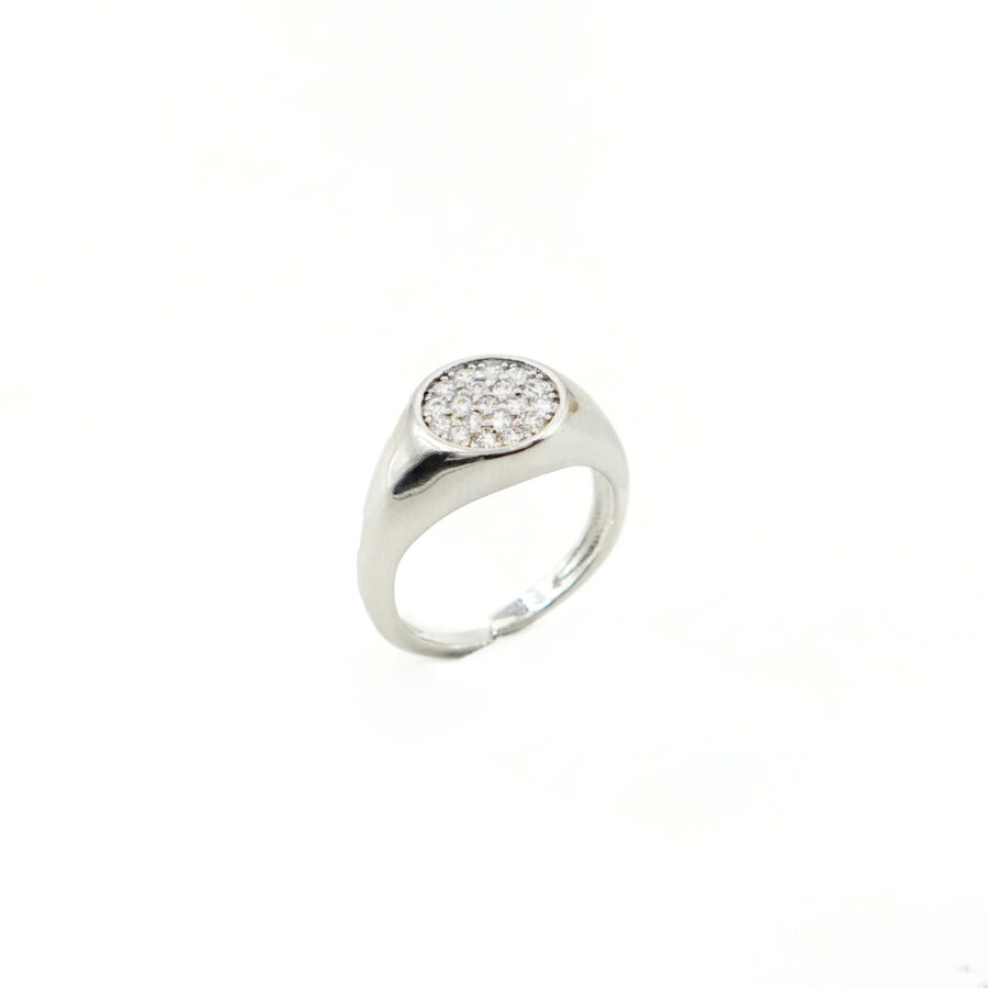 Anello chevalier pave' di zirconi bianchi