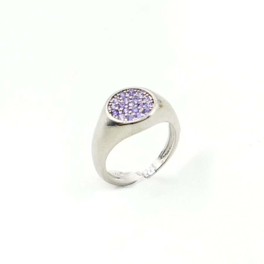 Anello chevalier pave' di zirconi lavanda