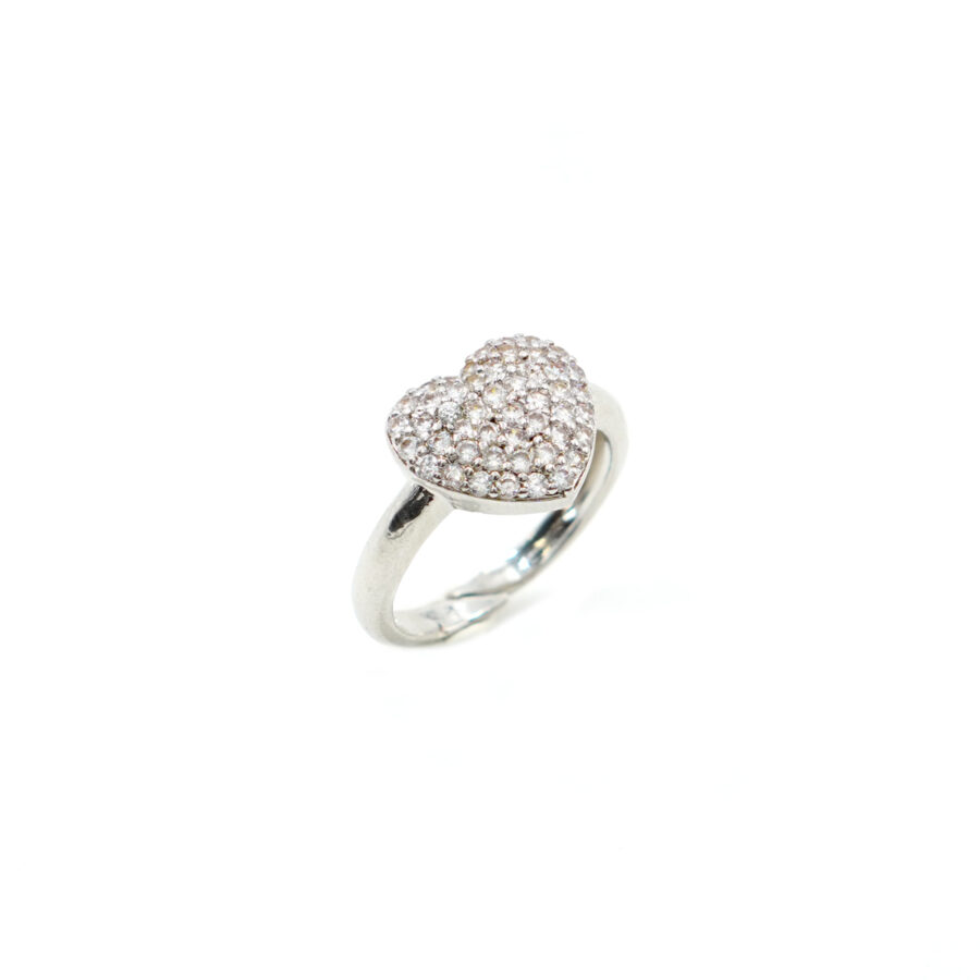 Anello cuore con pavè di zirconi bianchi