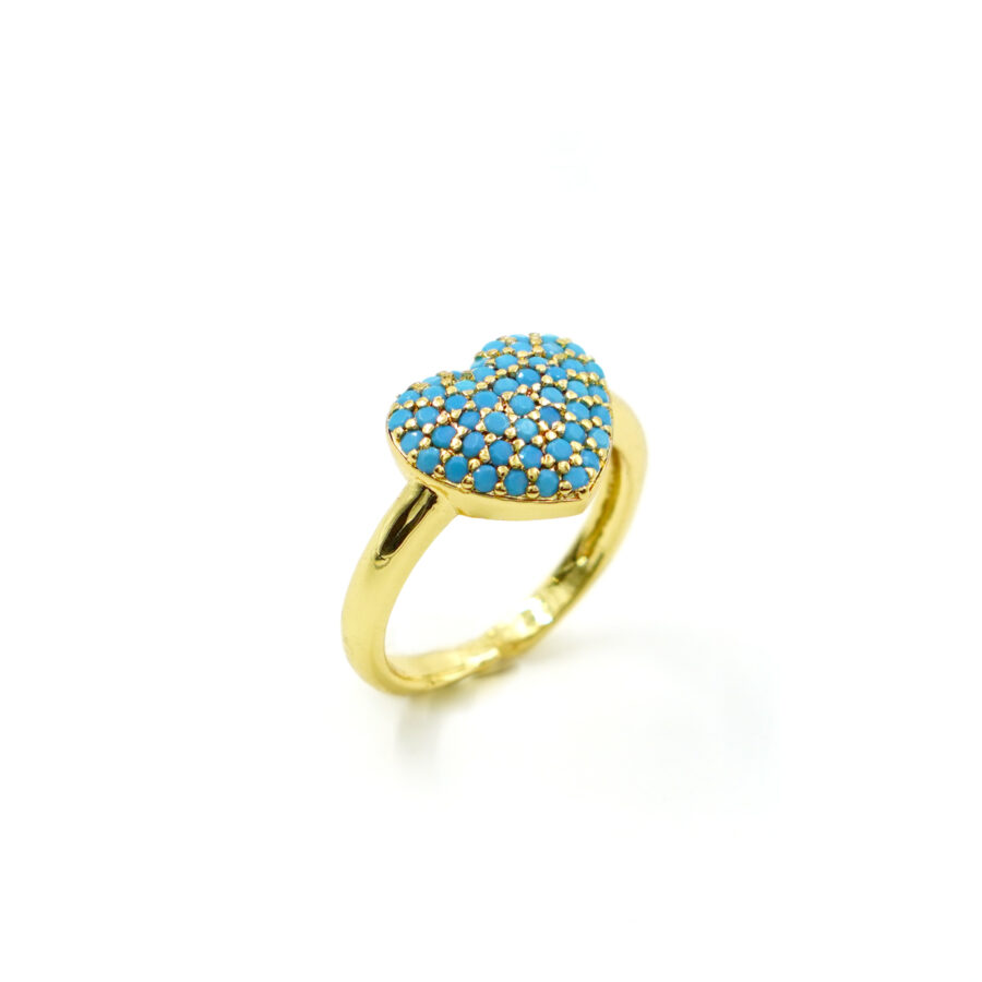 Anello cuore con pavè di zirconi turchese