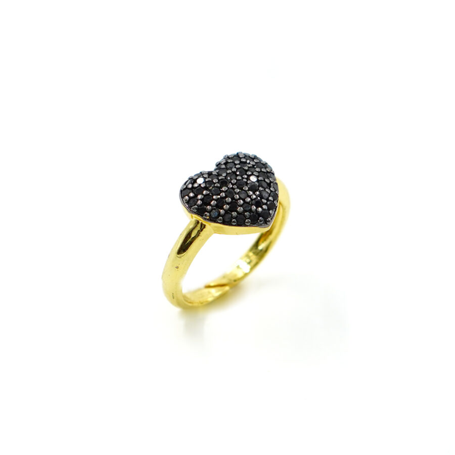 Anello cuore con pavè di zirconi neri