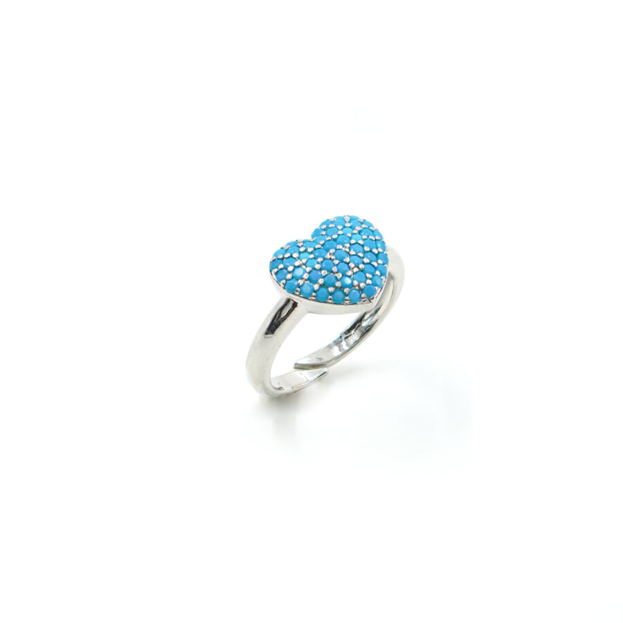 Anello cuore con pavè di zirconi turchese