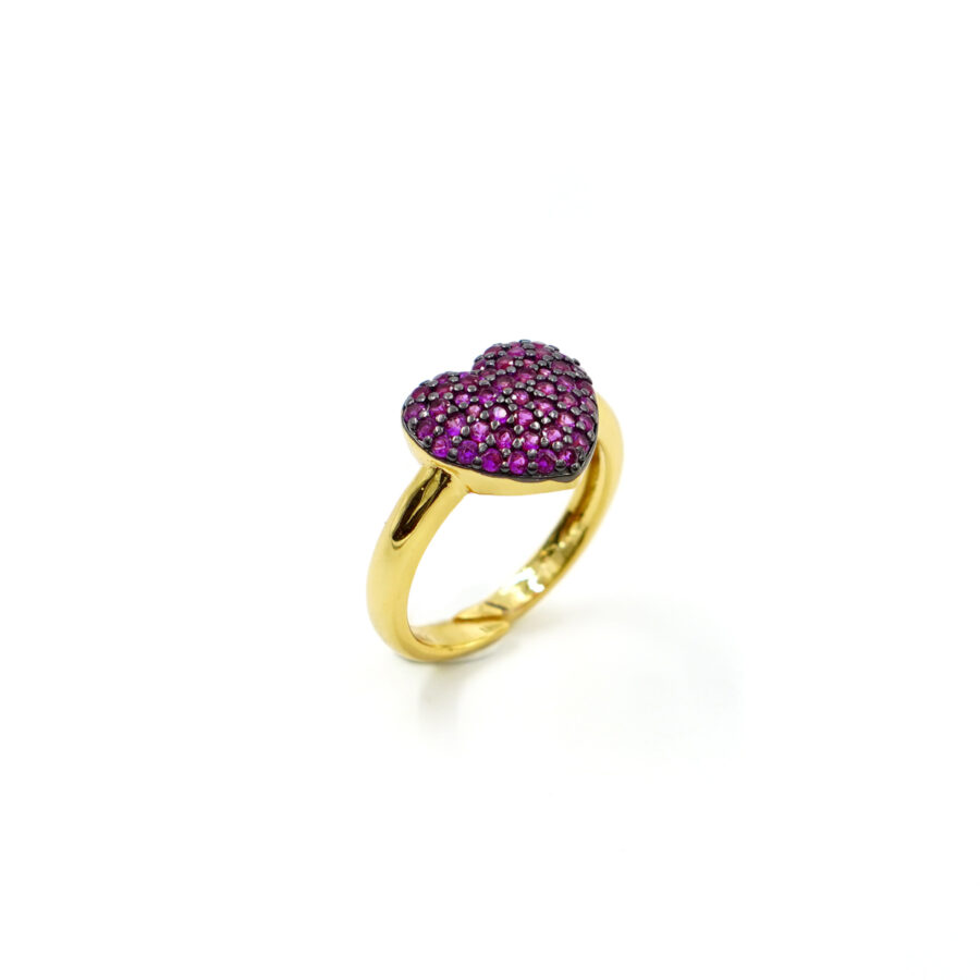 Anello cuore con pavè di zirconi rossi