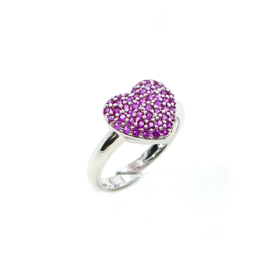 Anello cuore con pavè di zirconi rossi