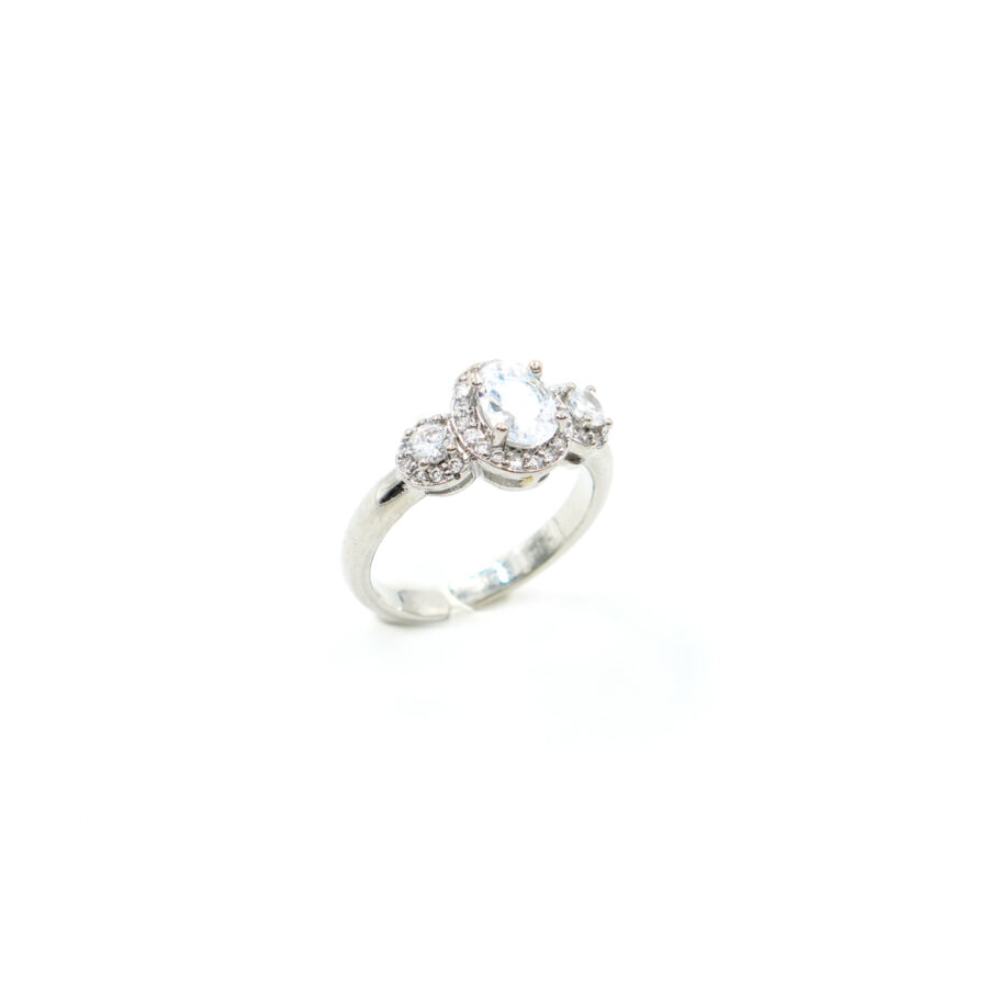 Anello halo Trilogy con zirconi bianchi