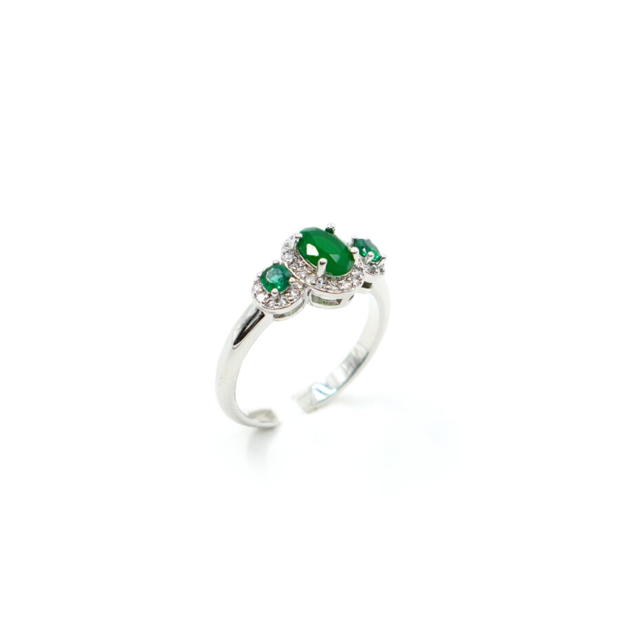 Anello halo Trilogy con zirconi bianchi e verdi