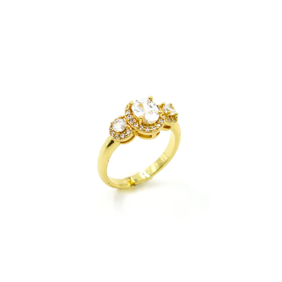 Anello halo Trilogy con zirconi bianchi
