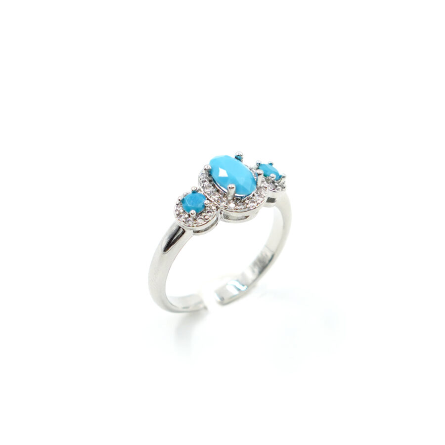 Anello halo Trilogy con zirconi bianchi e turchese