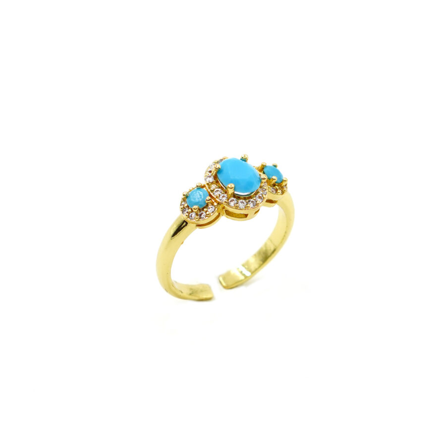 Anello halo Trilogy con zirconi bianchi e turchese