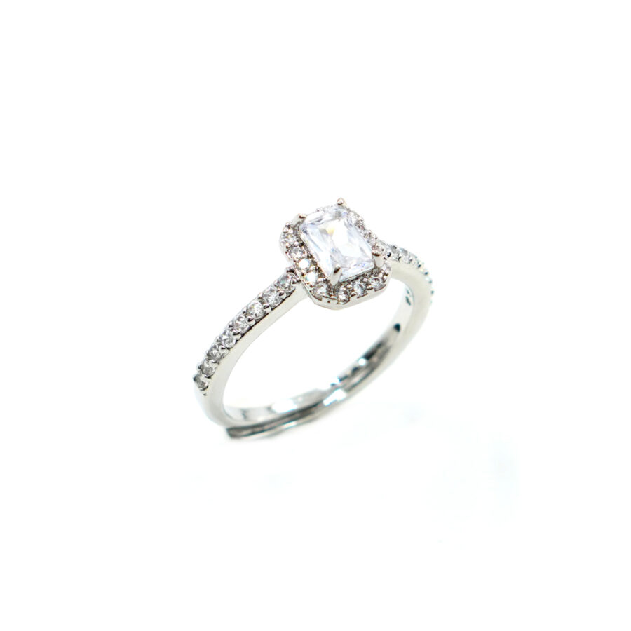 Anello halo con zirconi bianchi