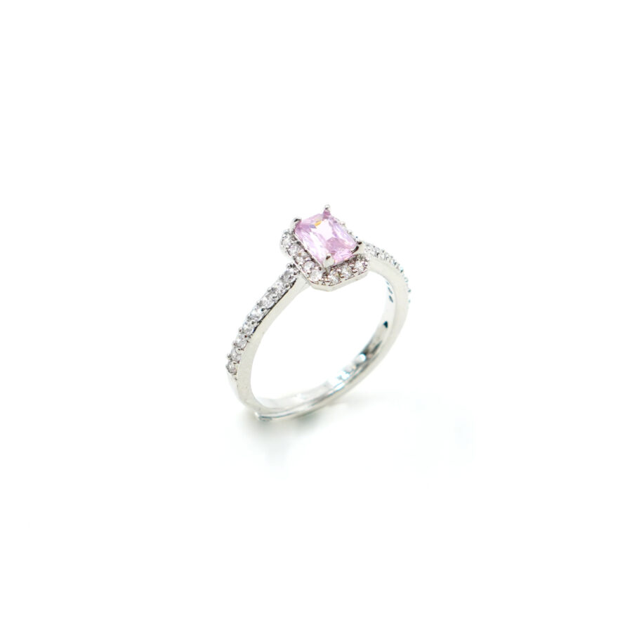 Anello halo con zirconi rosa e bianchi