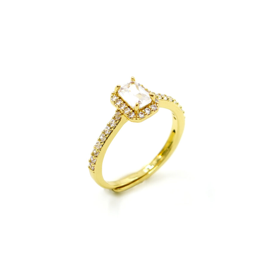 Anello halo con zirconi bianchi