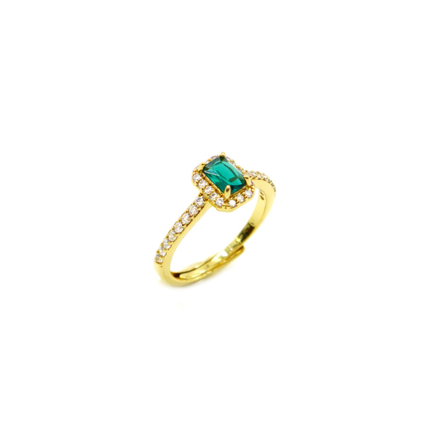 Anello halo con zirconi verdi e bianchi