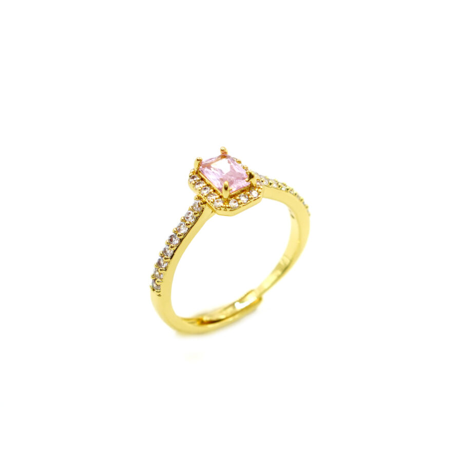 Anello halo con zirconi rosa e bianchi