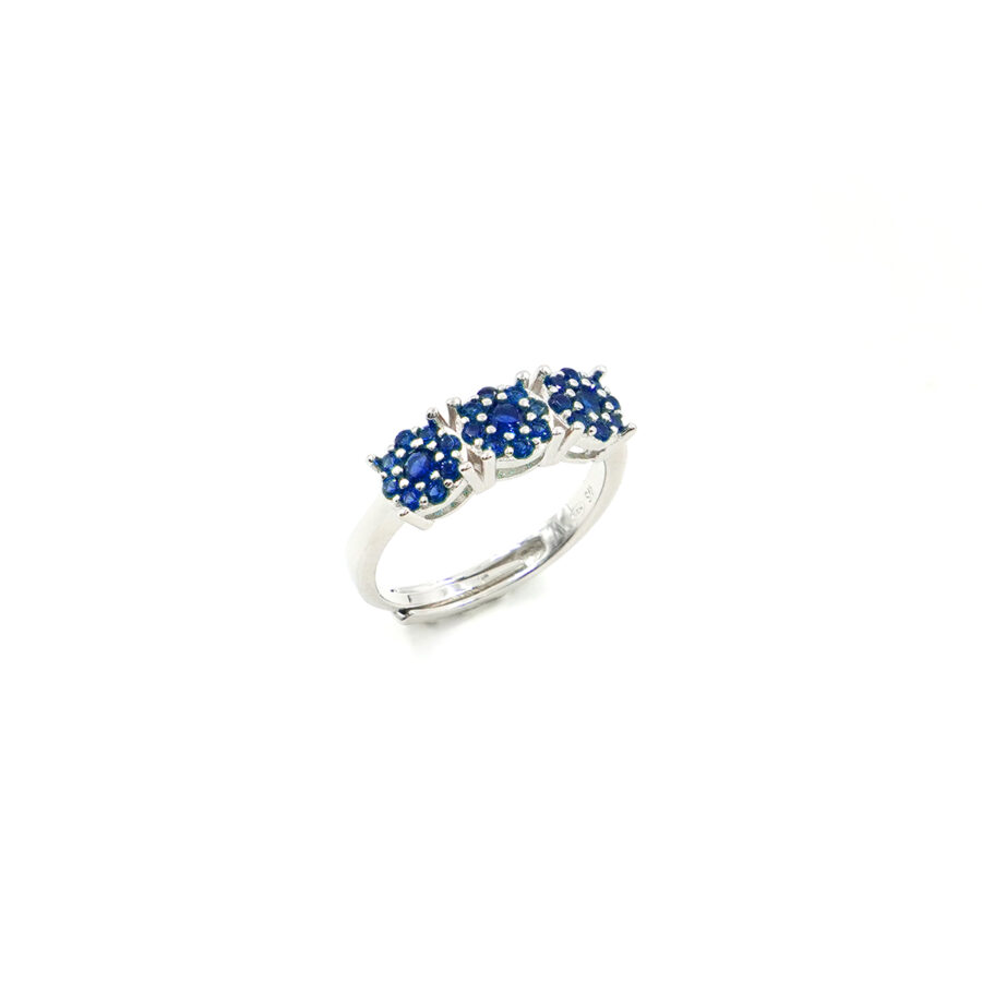 Anello Trilogy in argento 925 con zirconi blu – Rodiato