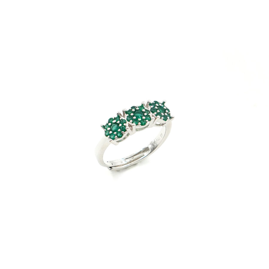 Anello Trilogy in argento 925 con zirconi verdi – Rodiato