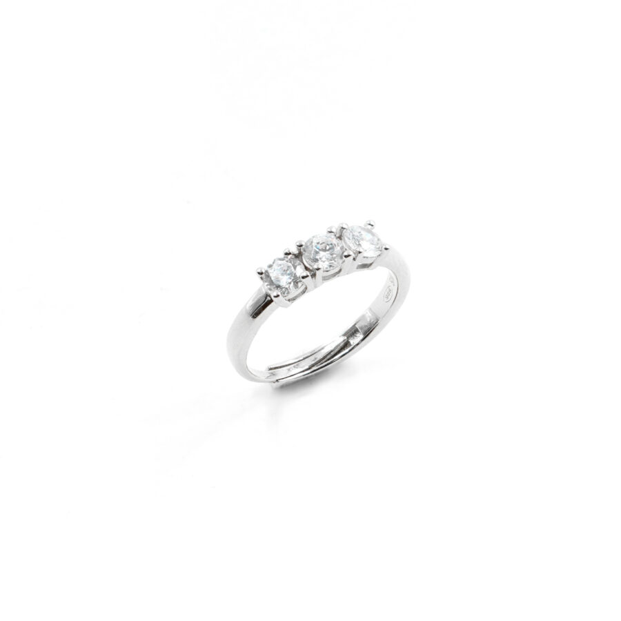 Anello Trilogy in argento 925 con zirconi bianchi – Rodiato