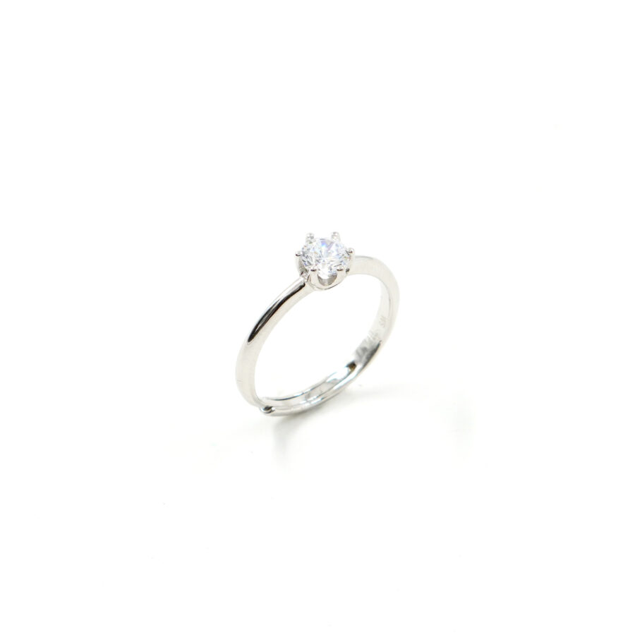Anello Solitario in argento 925 con zircone bianco – Rodiato
