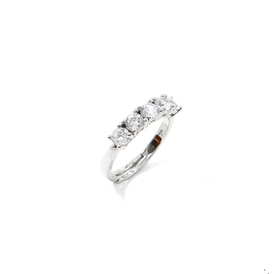 Anello Veretta a cinque in argento 925 con zirconi bianchi – Rodiato