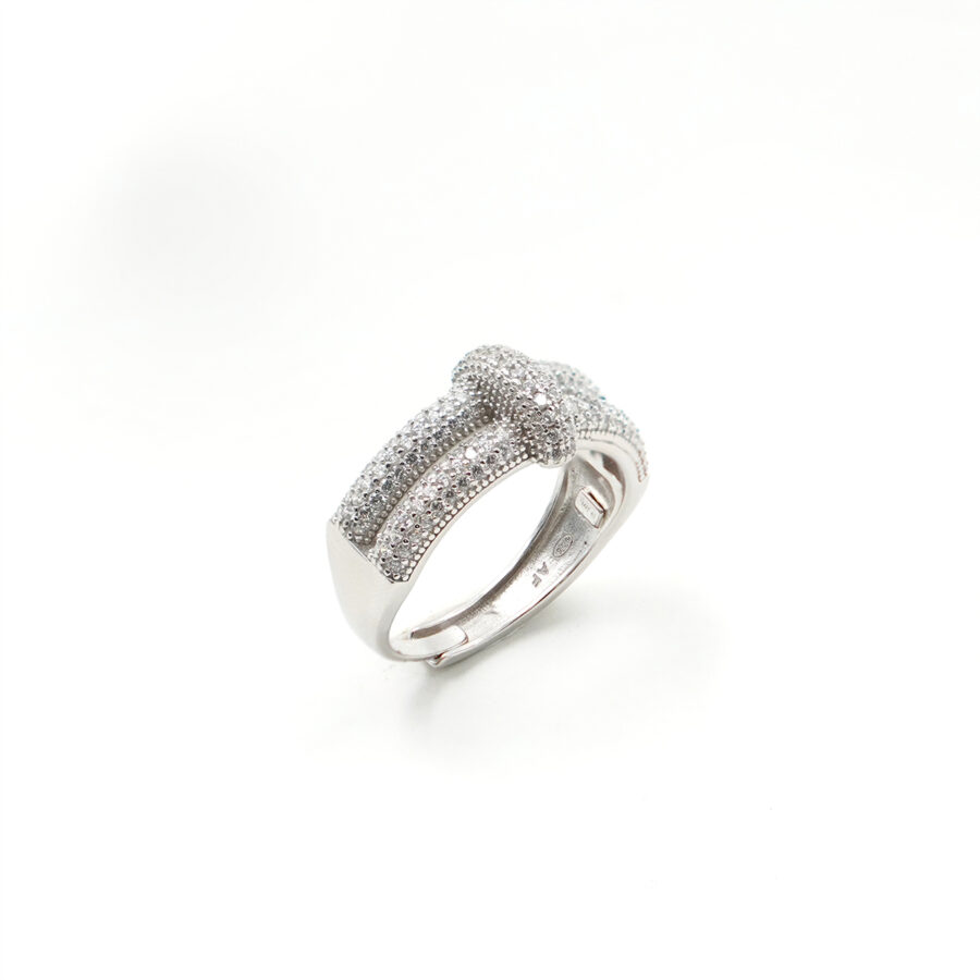Anello ponte in argento 925 con zirconi bianchi – Rodiato