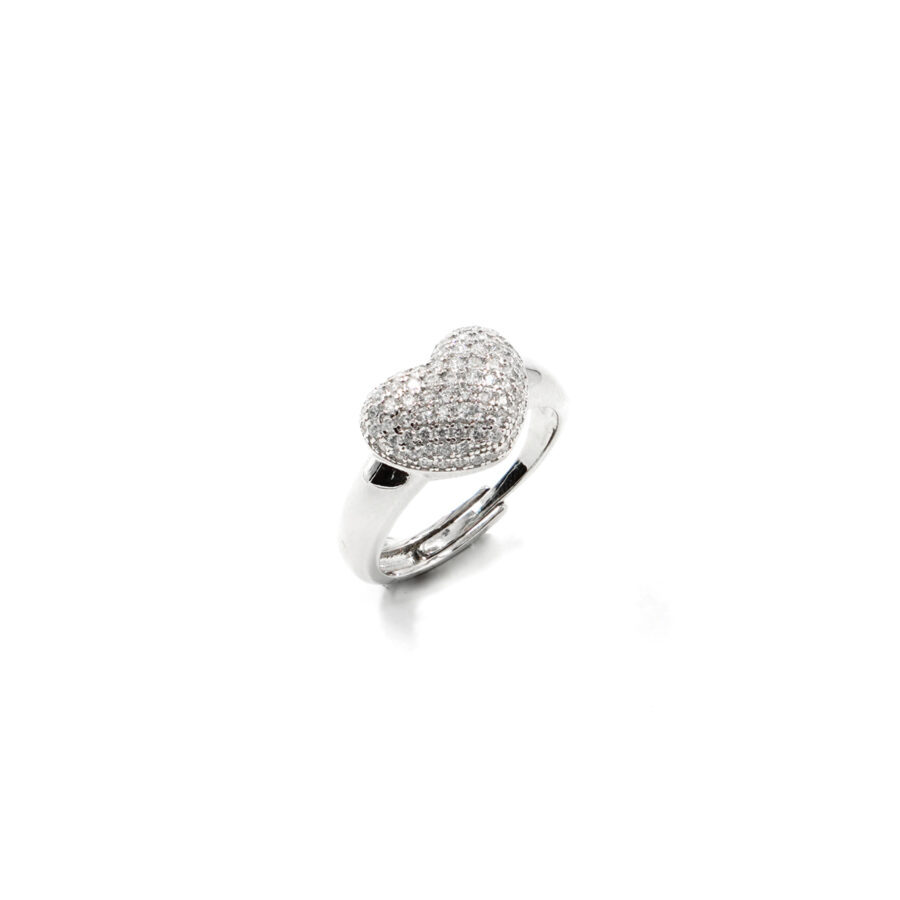 Anello toppa cuore in argento 925 con zirconi bianchi – Rodiato