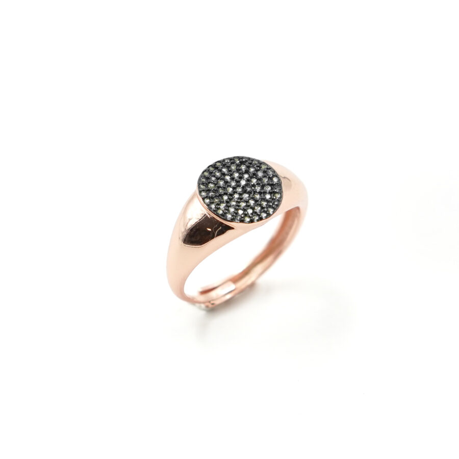 Anello toppa in argento 925 con zirconi neri – Rosato
