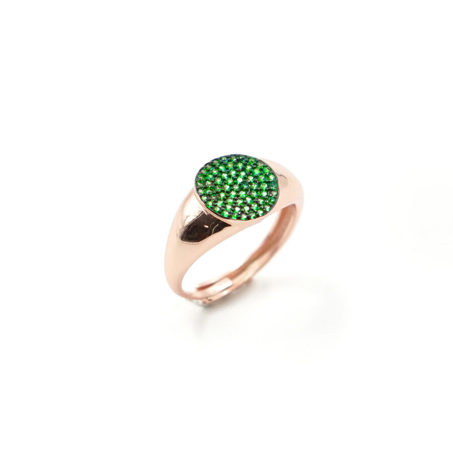 Anello toppa in argento 925 con zirconi verdi – Rosato