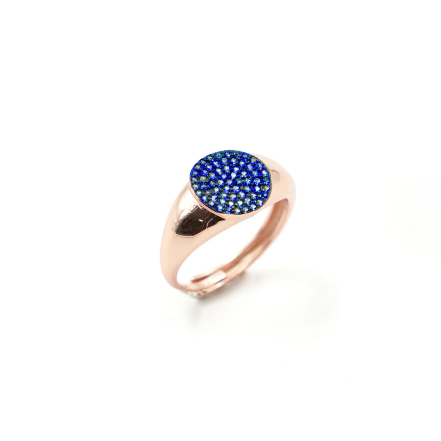 Anello toppa in argento 925 con zirconi blu – Rosato