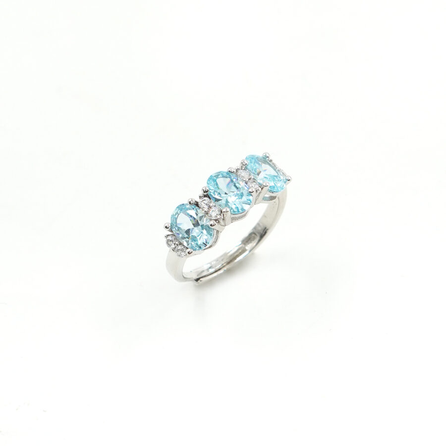Anello Trilogy in argento 925 con zirconi ovali azzurri e zirconi bianchi - Rodiato