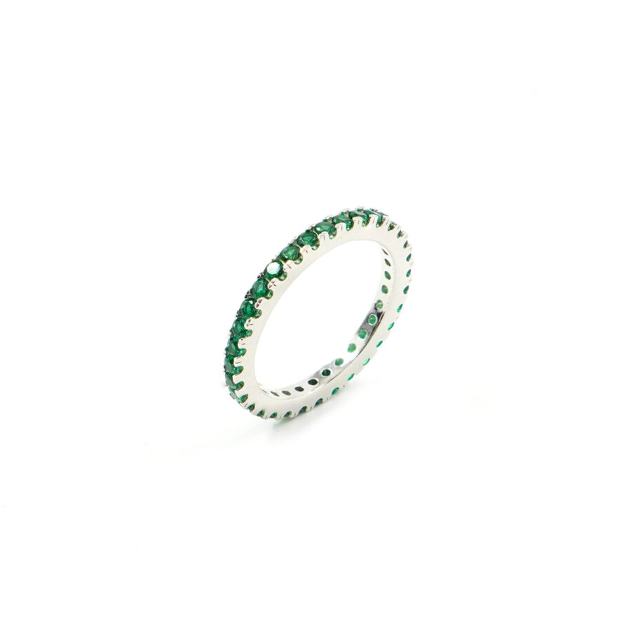 Anello Veretta a Giro in argento 925 con zirconi verdi – Rodiato